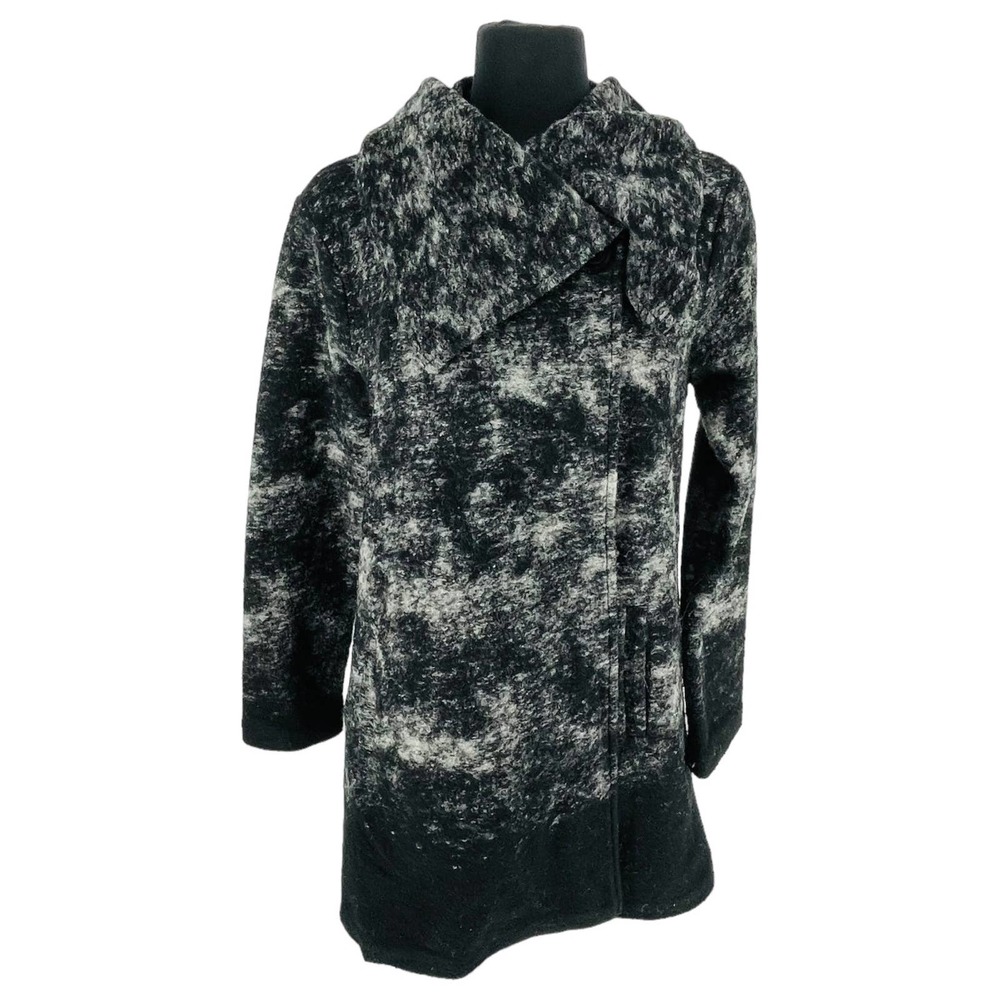 Kenar Womens S Wool Blend Jacket Single Button Asymmetrical Black Gray Mottled